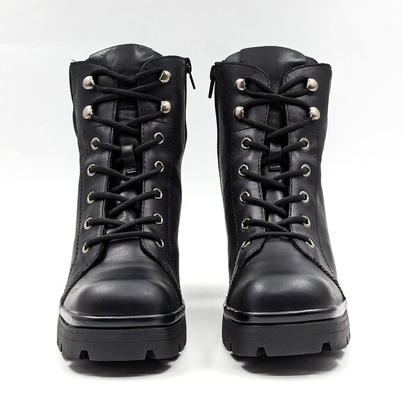 Jeffrey Campbell Hikes Black Leather Festival Platform Combat Boots size 9.5 - Picture 2 of 12